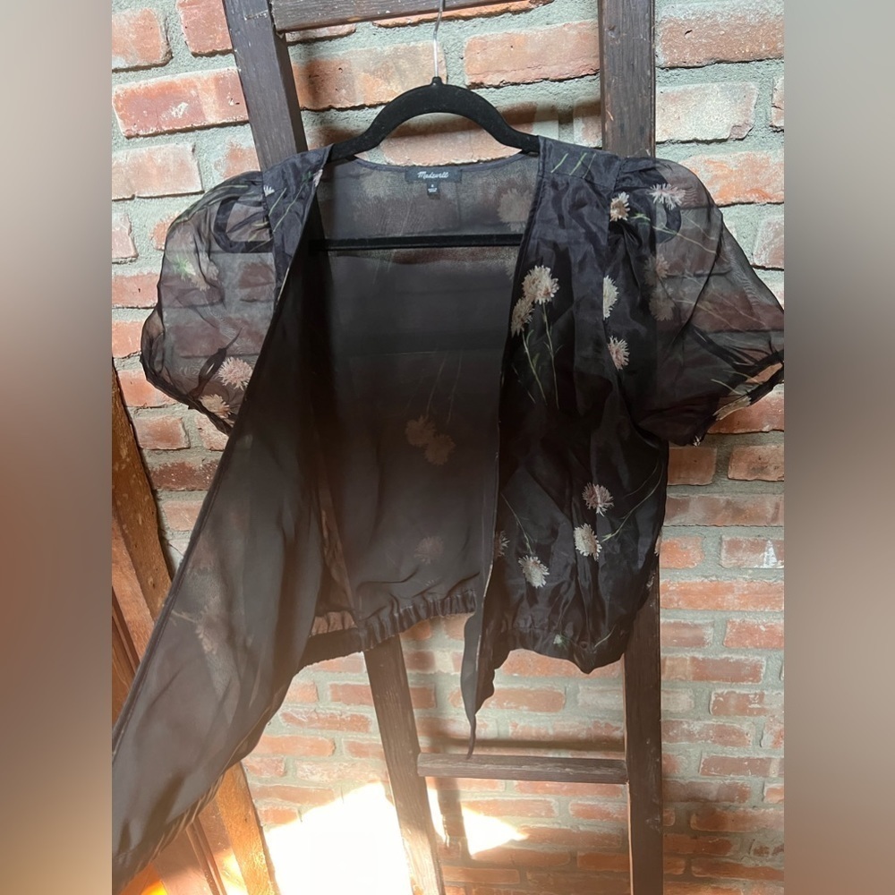 Madewell Sanna floral silk organza wrap top black sheer EUC women’s size S small - Picture 8 of 8